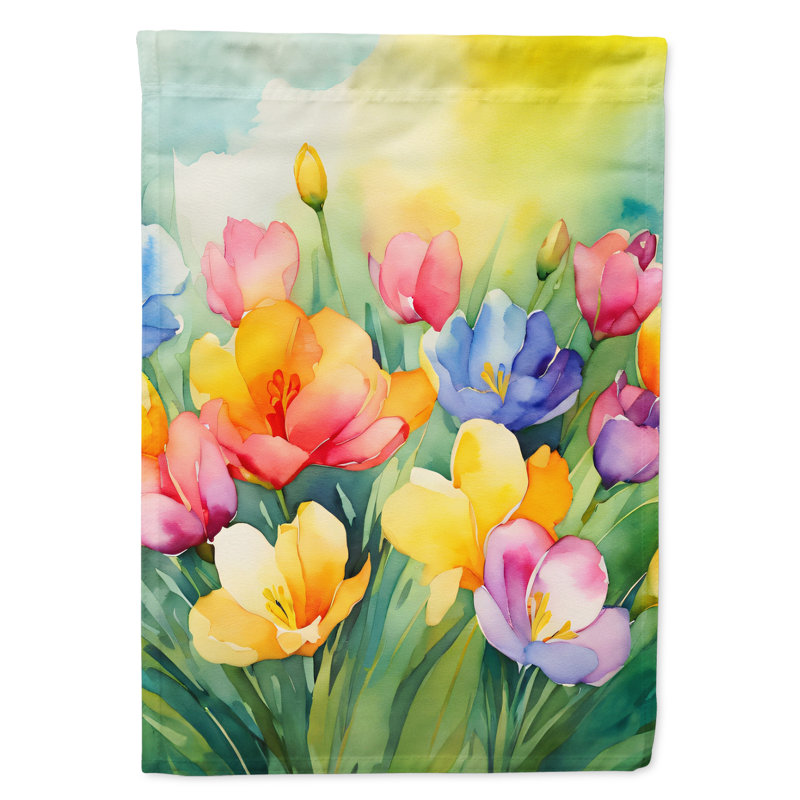 Freesias dans un drapeau de jardin à l'aquarelle