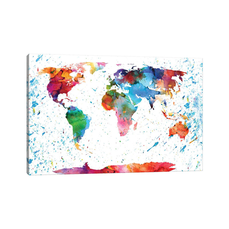 World Map Colorful by WallDecorAddict - Floater Frame Gallery-Wrapped Canvas Giclée on Canvas, Wrapped Canvas