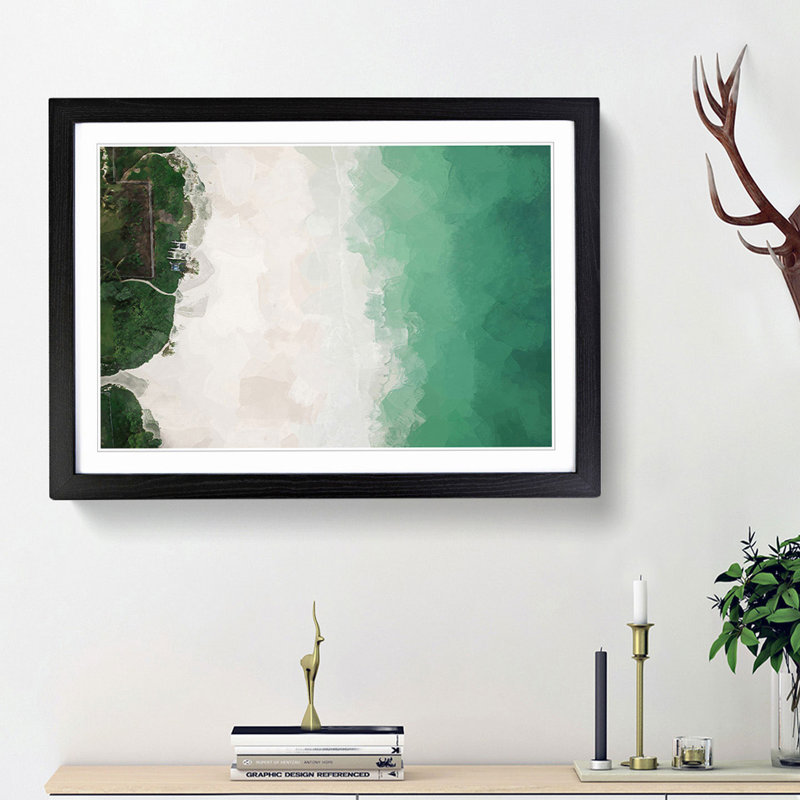 The Green Kalama Beach in Hawaii in Abstract - Picture Frame Graphic Art Print, 36cm H x 48cm W x 2cm D, Black Framed