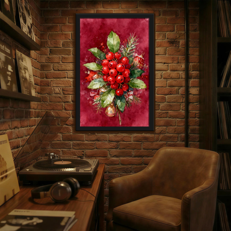 Noël, baies rouges, feuilles vertes, décorations de Noël, H 36 po x l 24 po