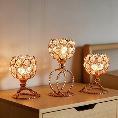 3-Arm Crystal Tea Light Candle Holder Set Of 2, Elegant Metal Centerpiece For Wedding Table, Christmas, And Living Room Decoration