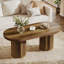 47.2"Wooden Oval Coffee Table With Slatted Cylindrical Legs