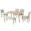 Ensemble de table de salle à manger 6 pièces, table de salle à manger rustique de style campagnard avec 4 chaises rembourrées et banc, ensemble de table de salle à manger en bois massif pour 6 personnes (assemblage facile, bois naturel délavé)-614375255