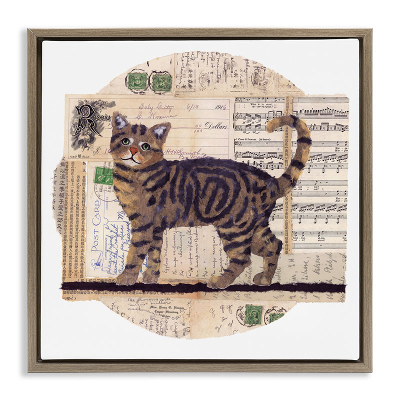 «Tabby Cat Collage» par Nancy Overton, Cadre flottant orme Montalcino, H 25 po x l 25 po