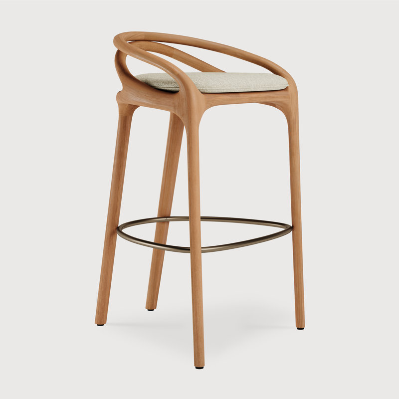 Aleta outdoor bar stool - teak - Beige bouclé, Green