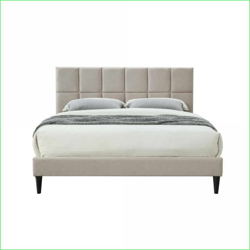 Lit simple en polyester dans une boîte avec chargement USB - Tête de lit carrée gris clair pour invité Deuxième chambre