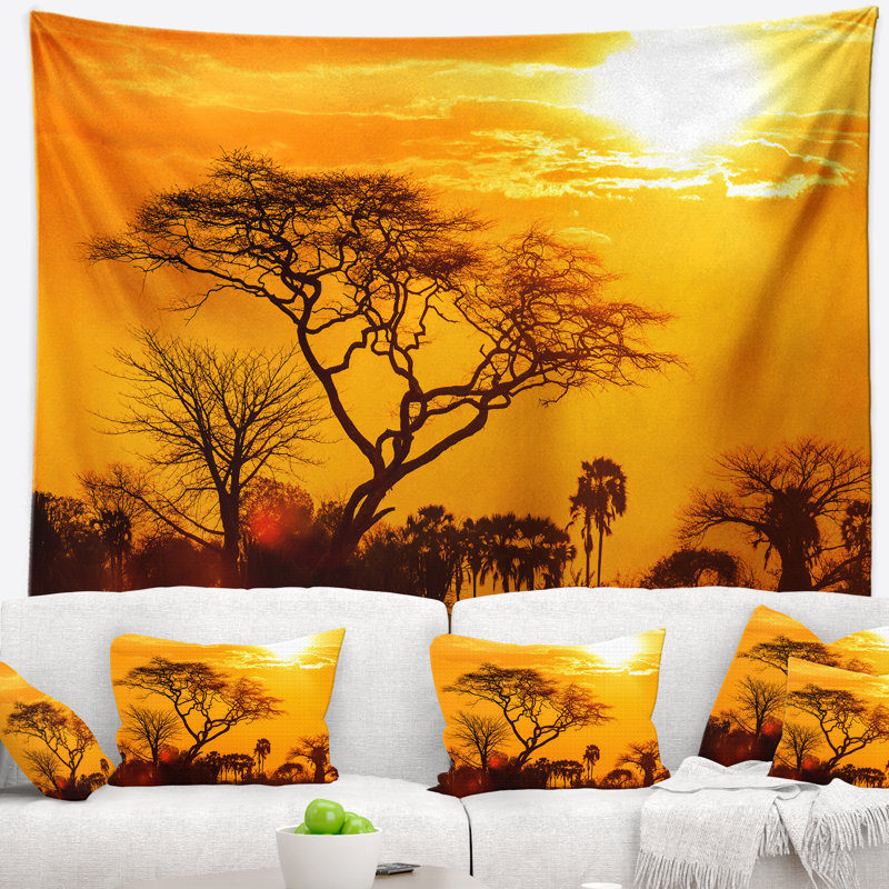 Tapisserie coucher de soleil orange paysage orange, H 50 po x l 60 po