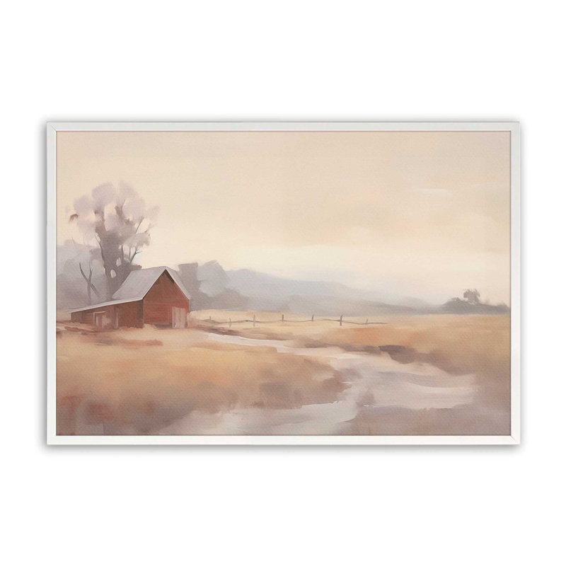 Misty Countryside Barn, Cadre opaque blanc, H 12 po x l 15 po