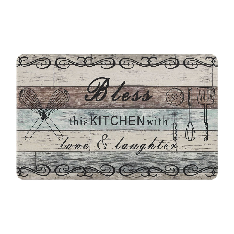 Anti-Fatigue Non-Skid Waterproof Cushioned Kitchen Mat (Set of 2), Teal/Brown/Beige, Runner 20" x 31.5" + 20" x 59"