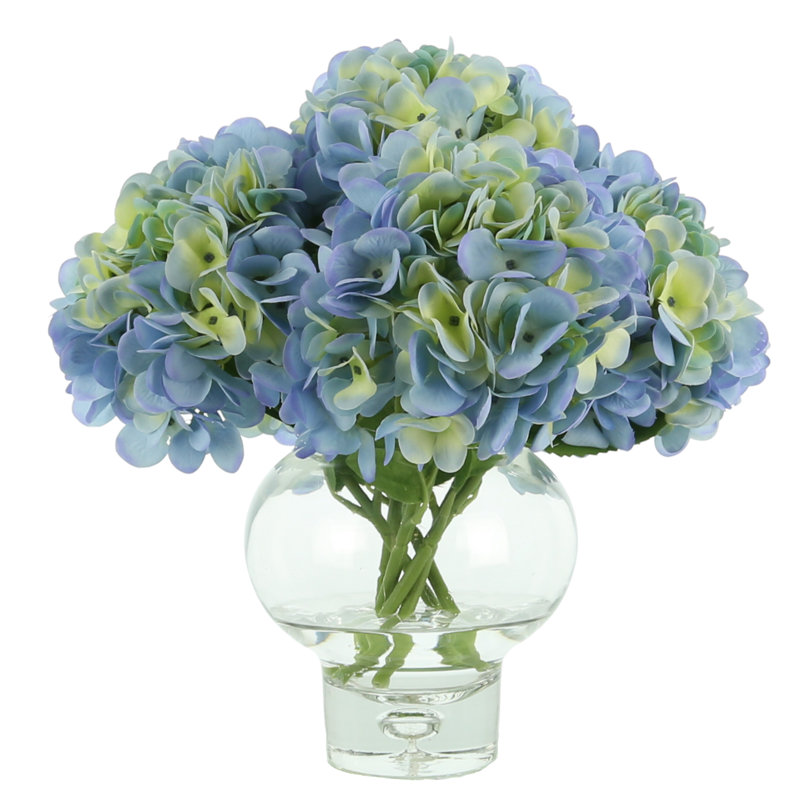 Arrangement floral d'hortensias dans un vase, Bleu / vert