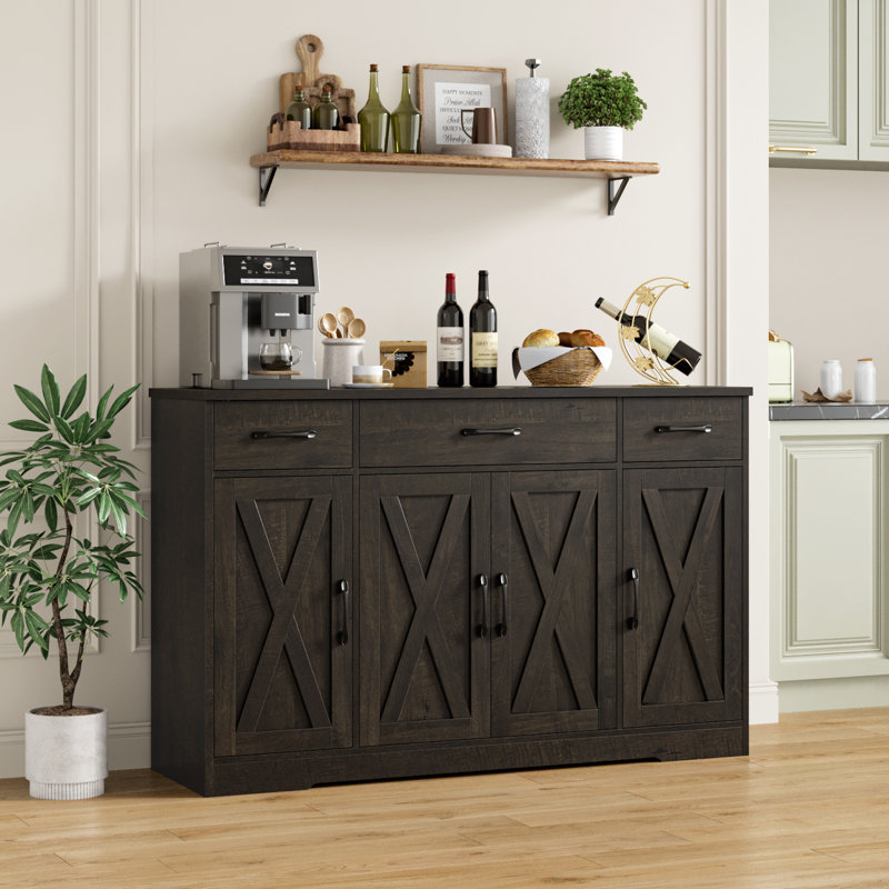 Adra 55.1'' Sideboard with 3 Drawers, Adjustable Shelves, Dark Brown