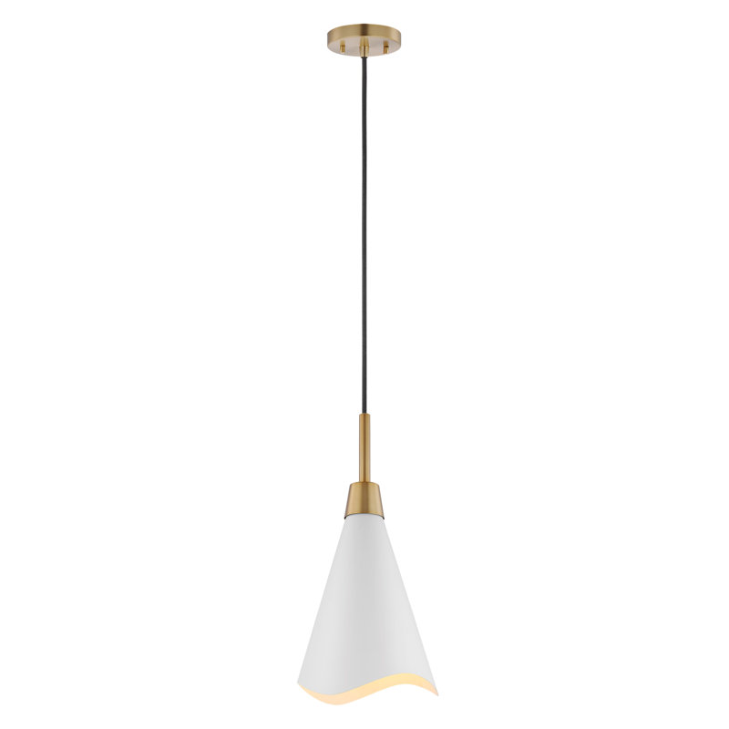 Gertrude 1-Light Metal Single Pendant with Sloped Ceiling Compatibility, 20" H x 15" W x 15" D, Matte White/Burnished Brass