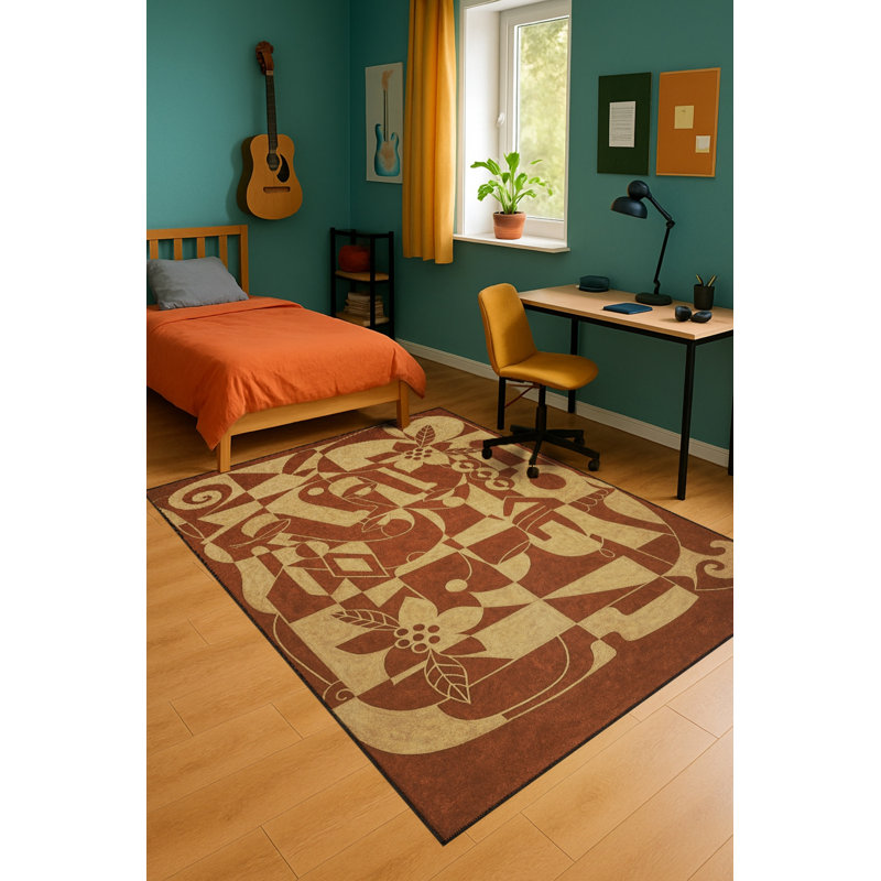 Tapis vert tissé à motif lavable Mosso, 2' x 2'11"