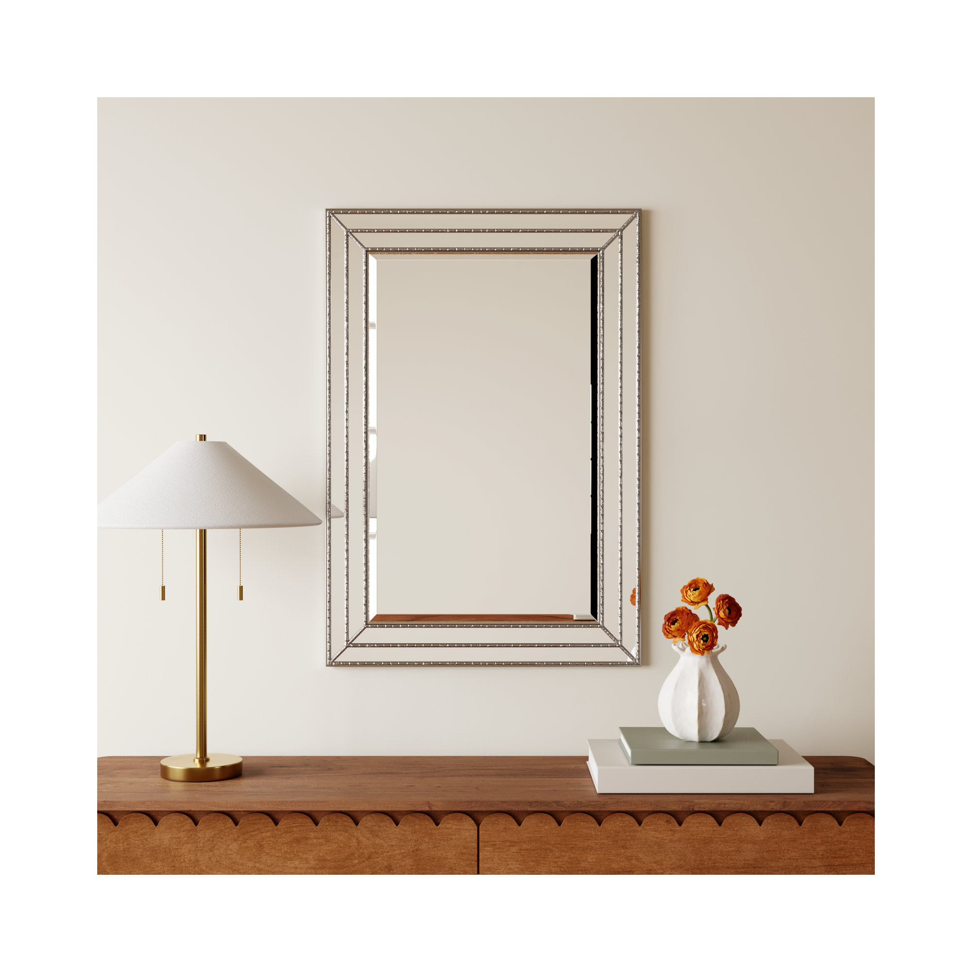 Almyra Rectangle Wall Mirror, Metallic Silver