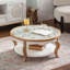 Table basse 31,50 "avec rangement ouvert, bois massif et panneau de fibres à densité moyenne + plateau en verre trempé