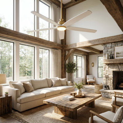 Ceiling Fan With Led Light, Remote Control, Reversible Motor, 3 Cct, 5 Solid Wood Blades