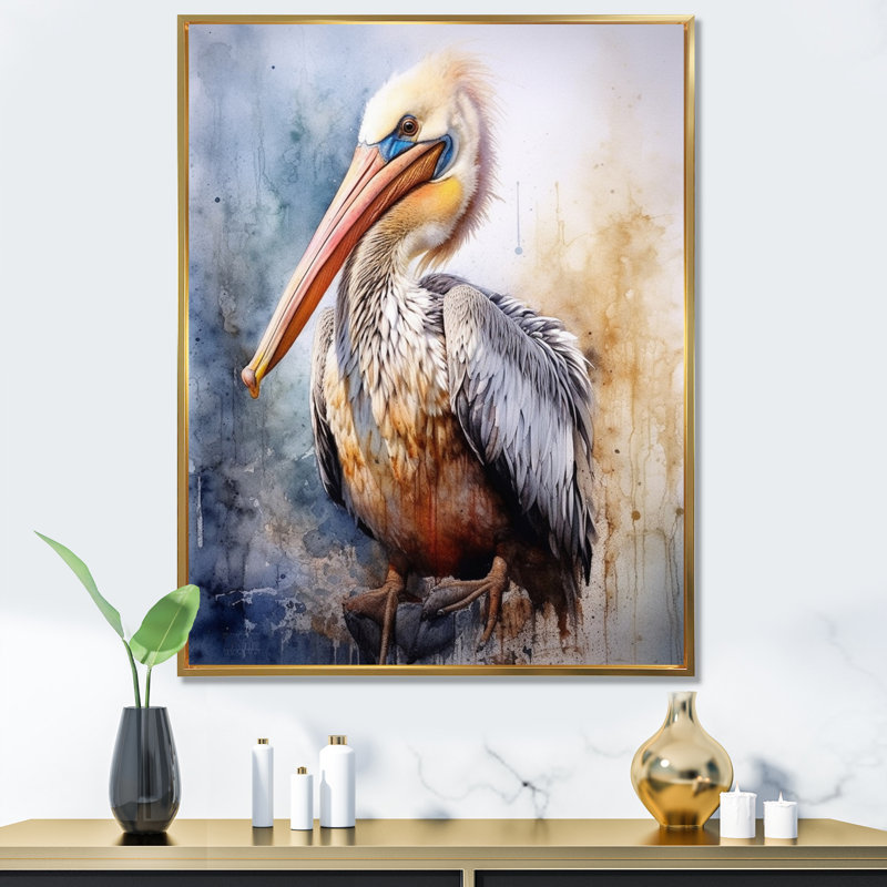 Majestic Pelican I - Imprimé, Cadre flottant doré, H 44 po x l 34 po x P 1,5 po