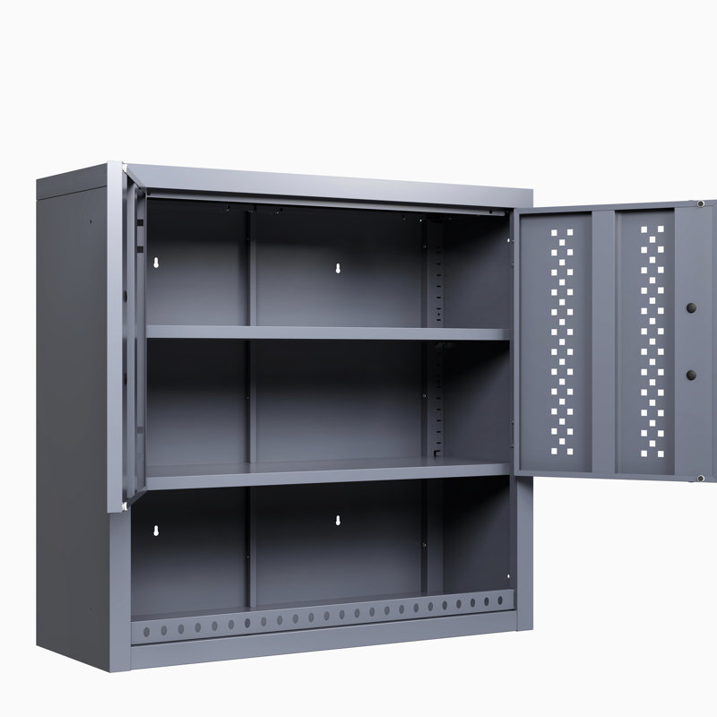 Armoire de rangement murale grise H 30,99 po avec porte, armoire à outils flottante, tablettes amovibles, tablette flexible en acier pour cuisines, sous-sols, entrepôts, assemblage simple,