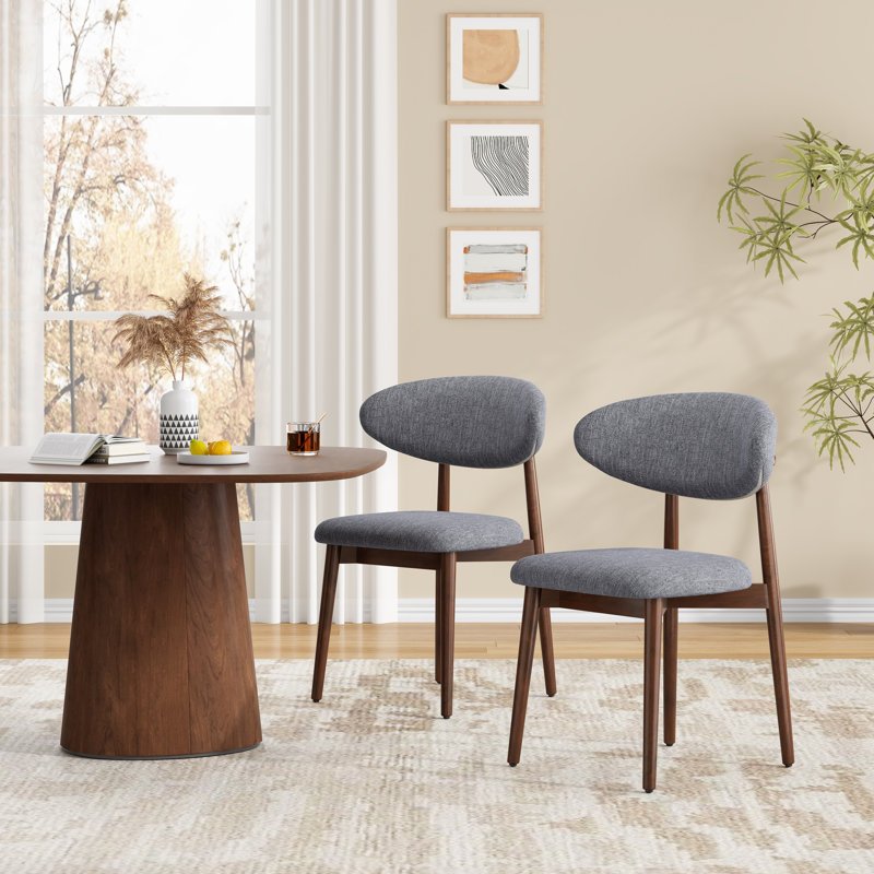 Upholstered Solid Wood Dining Chair, Dark Gray
