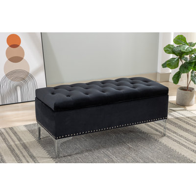 Banc de rangement avec repose-pieds en velours Spearman