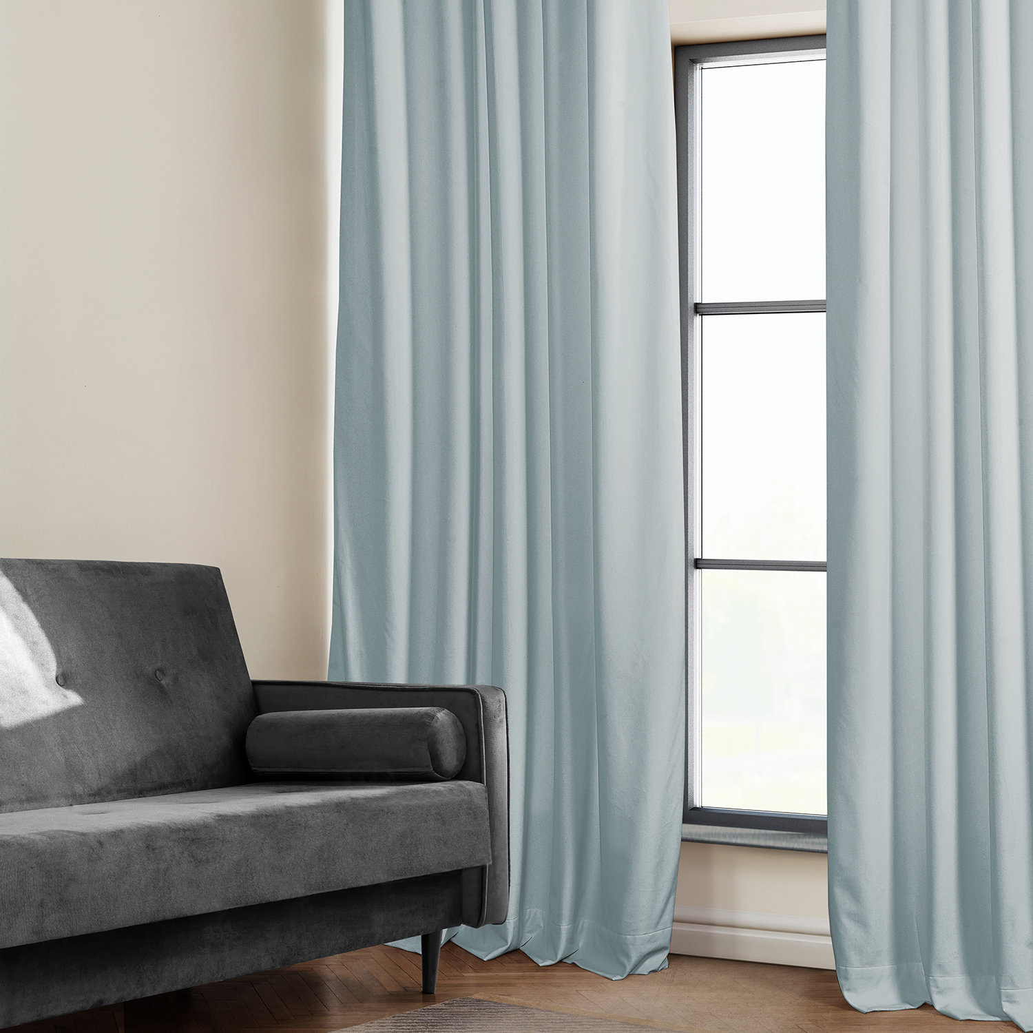 Matra Plush Velvet Room Darkening Curtain Panel, 50" W x 120" L, Aquarius Blue