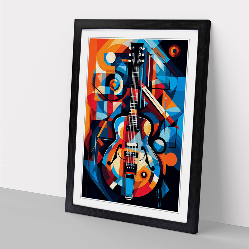 Electric Guitar Cubism Art - Framed Print, Black, 46cm H x 34cm W x 2cm D