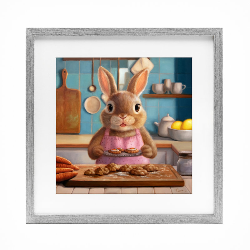 Mme. Bunny Bakewell, reproduction encadrée sous verre, conception de Lucia Heffernan, H 13 po x l 13 po, Cadre de ferme gris