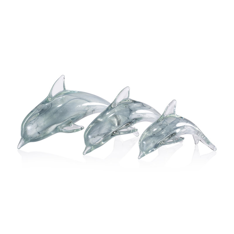 Dauphin en verre Marinella, H 4,5 po x l 8 po x P 3,75 po, Gris