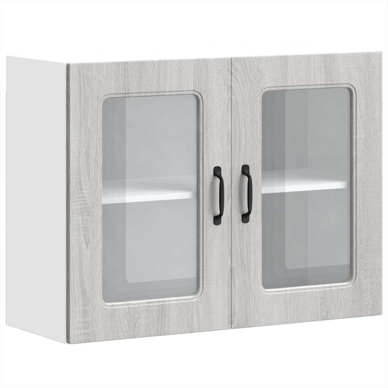 Kitchen Wall Cabinet With Glass Door Kalmar Engineered Wood, Grey Sonoma, 60cm H x 80cm W x 31cm D