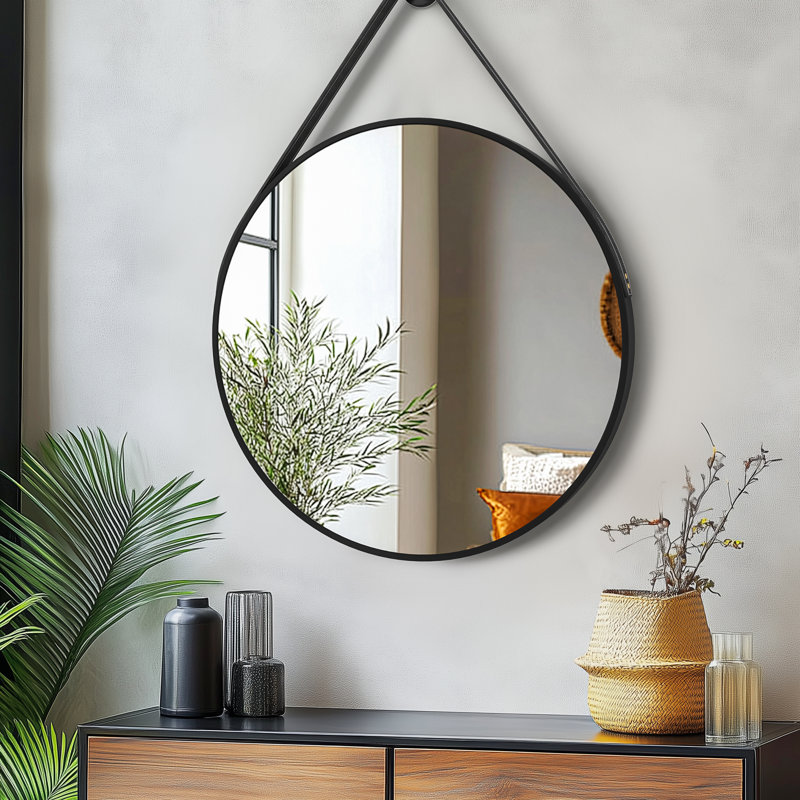 Wal Mirror Aluminium Round Mirror, 60cm x 60cm, Black
