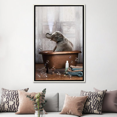 Éléphant dans la baignoire - impression d'art graphique