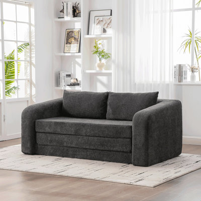 Canapé-lit escamotable pliable 71 po 2-en-1 avec accoudoirs et coussins de dossier, canapé-lit convertible en chenille désossée avec matelas en nuage, canapé-lit pour salon, chambre d'amis, dortoir, gris