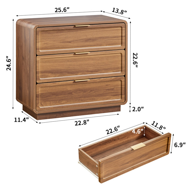 3-Drawer Dresser (25.6" W), Brown