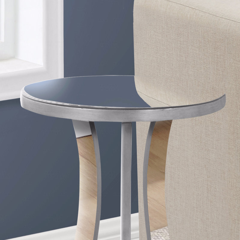 Accent Table, Side, End, Nightstand (Bedside Side Table), Lamp, Clear Mirror, Grey, Transitional