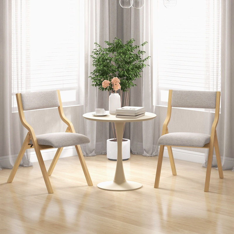 Arieli 44cm H Upholstered Folding Side Chair, Grey, Natural Wood