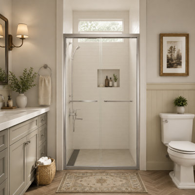 Porte de douche coulissante double encadrée 44-48 "x H 76", verre trempé 1/4 ", chrome