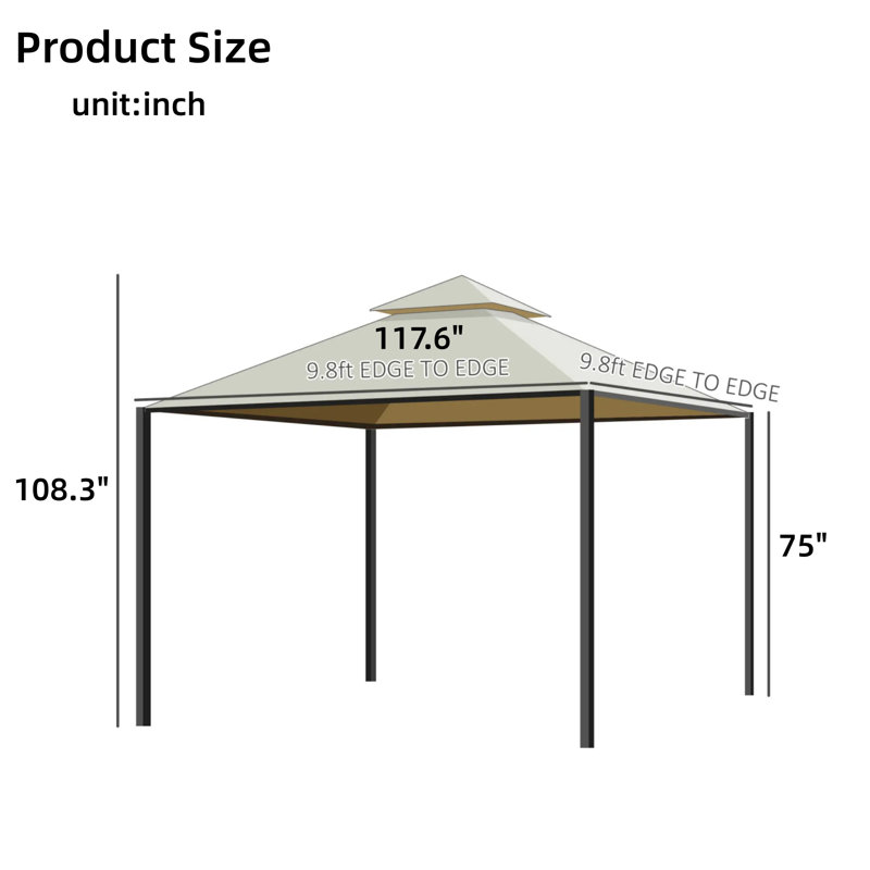 Pavilion 10' X 10' Steel Outdoor Patio Pavilion With Polyester Privacy Curtains, Double-Layer Canopy, Beige