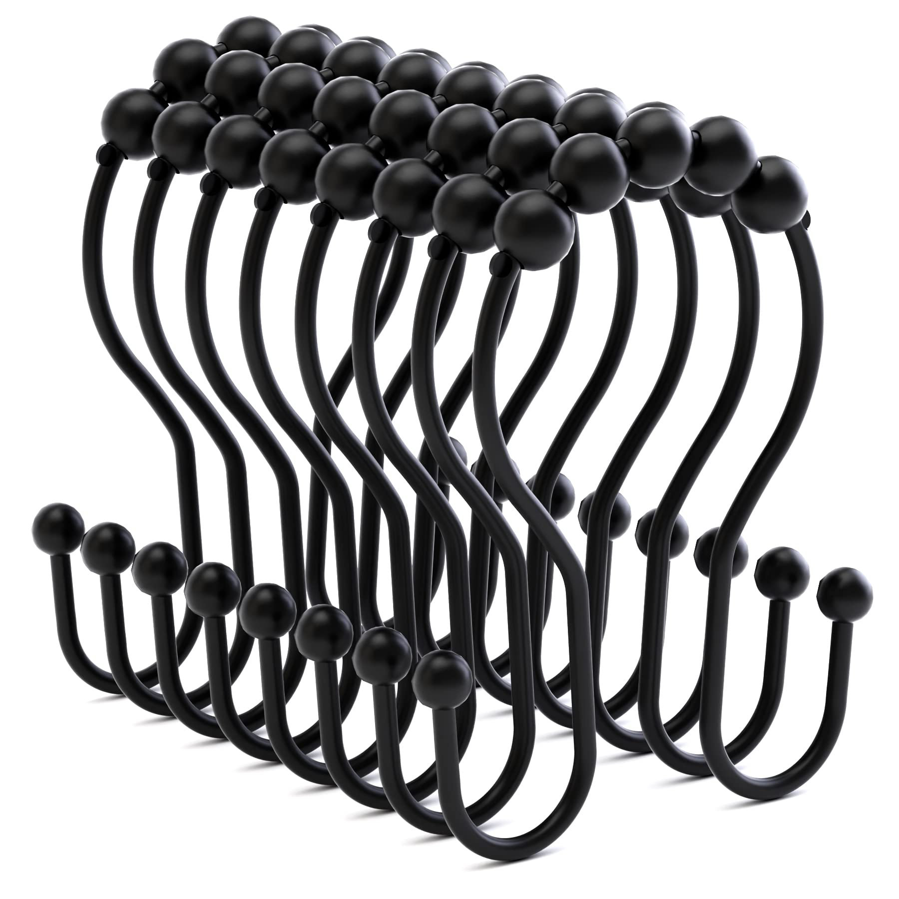 MABOSY 12 Pieces Black Shower Curtain Hooks Rustproof Smooth Metal ...
