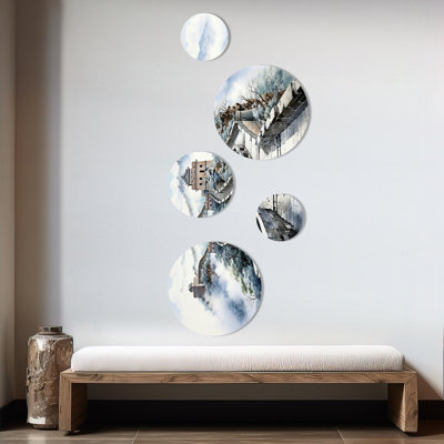 Grande muraille de Chine paysage II - ensemble d'art mural rond en porcelaine de Chine 5