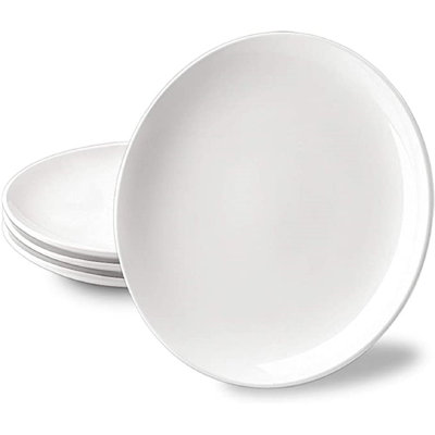 10 Inch White Dinner Plates Set, Porcelain Dessert/salad Plate, Serving Dishes, Dinnerware Sets, Scratch Resistant, Lead-free, Microwave, Oven, And Dishwasher Safe - Set Of 4