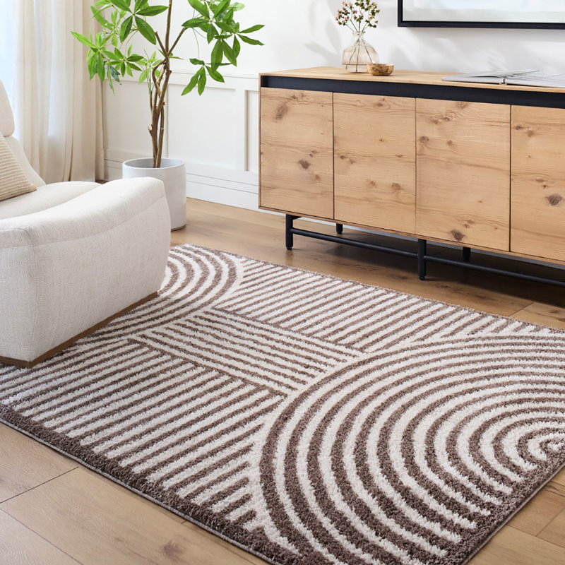 Dark Brown Modern Shaggy Washable Rug, Geometric Rug For Living Room, Dining Room, Bedroom, Kitchen, Rectangle 120 x 170 cm