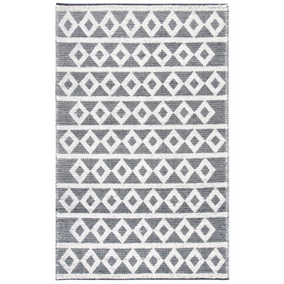 Tapis géométrique en coton tissé à la main gris / crème Wynne Natura
