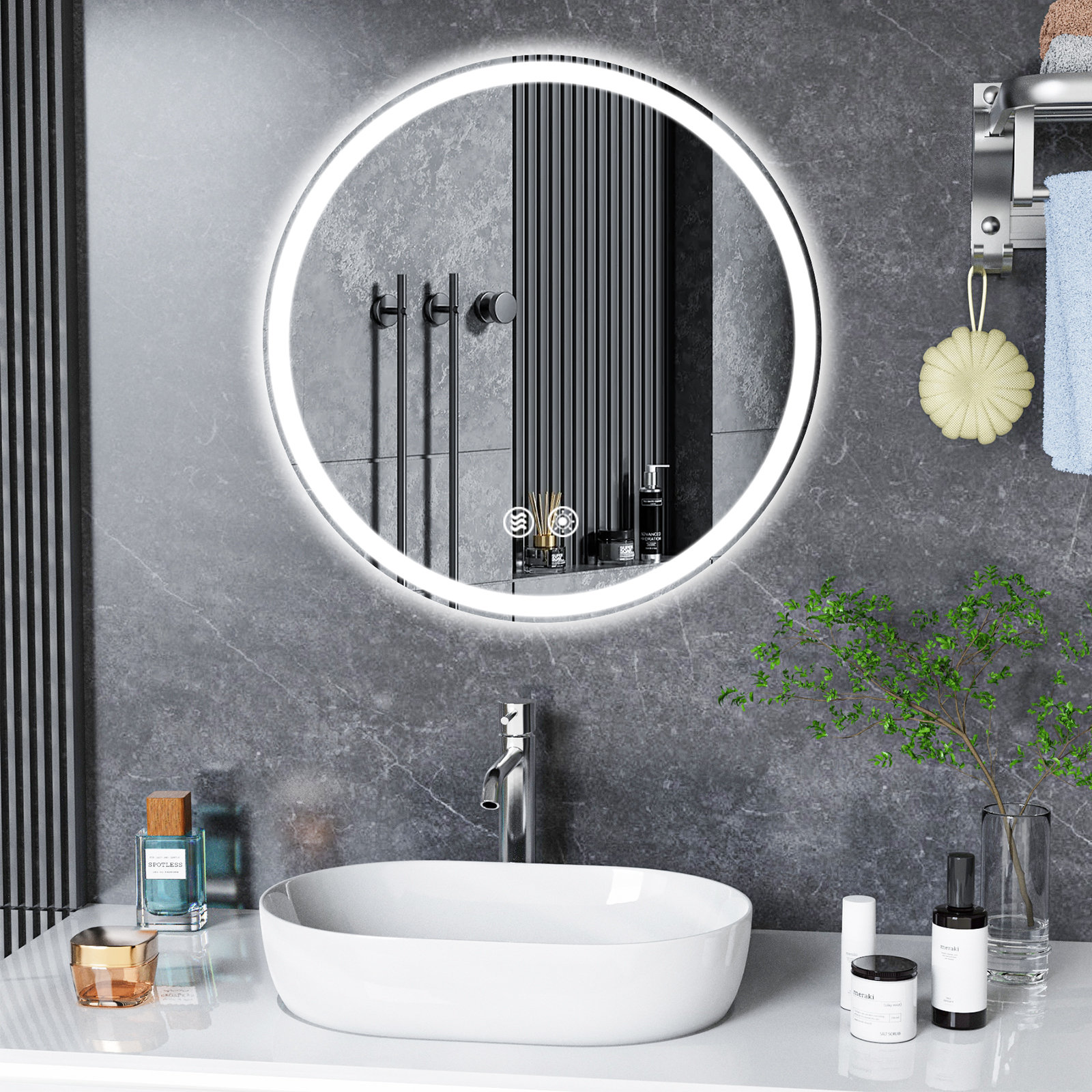 LED Round Bathroom Mirror with Lights, Smart Dimmable Vanity Mirrors for Wall, Anti-Fog Backlit Lighted Makeup Mirror Orren Ellis Size: 28 x 28