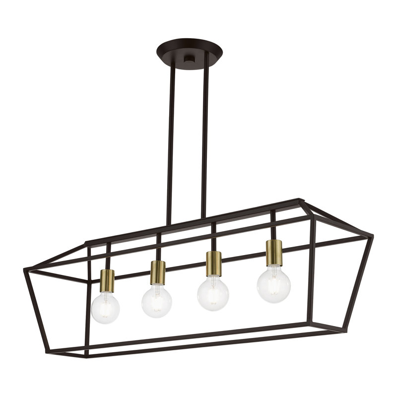Veasey 4 - Light Steel Dimmable Kitchen Island Square / Rectangle Chandelier, Bronze/Antique Brass