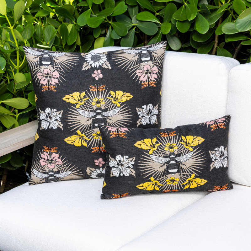 Tropical Bee Outdoor Rectangular Sunbrella® Pillow Cover & Insert, Charcoal