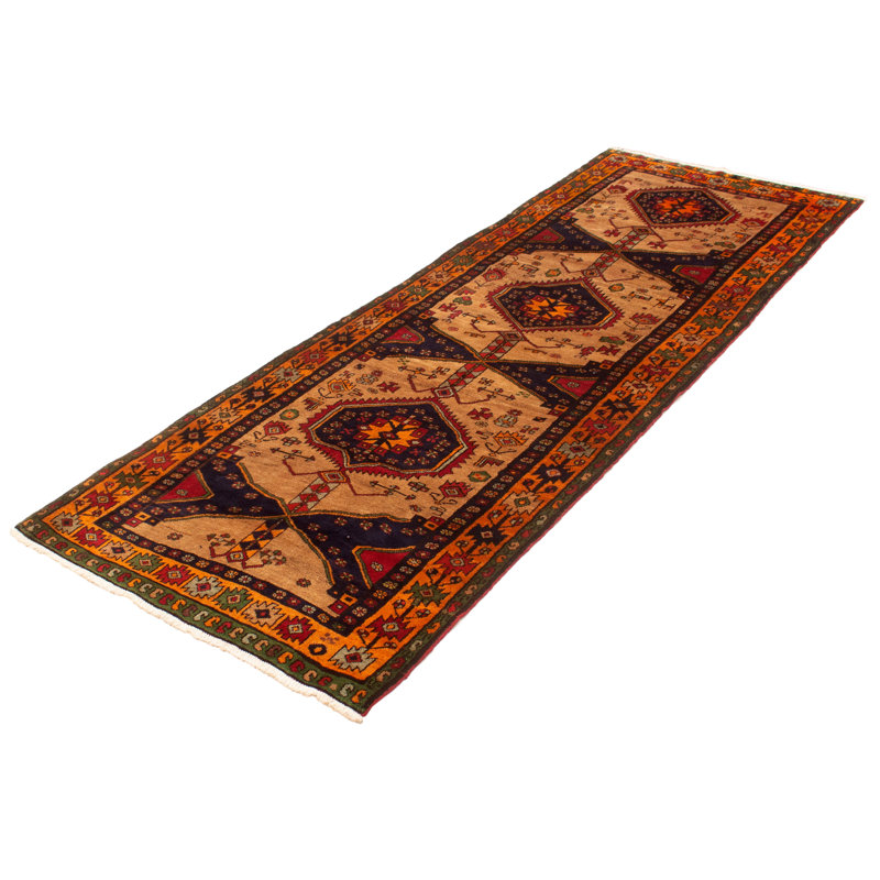 Tapis de couloir unique en laine noué à la main de style années 1990 4 pi 3 po x 11 pi 10 po Jimeno