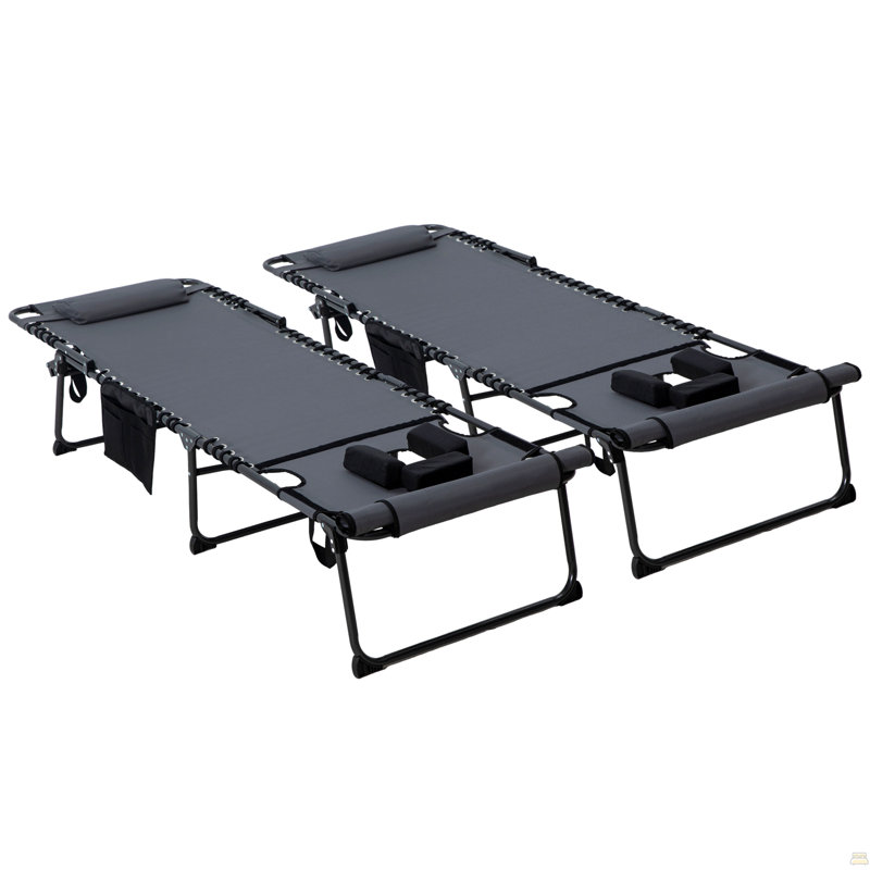 Outsunny 2 Piece Folding Chaise Lounge with 5-level Reclining Back, Gray