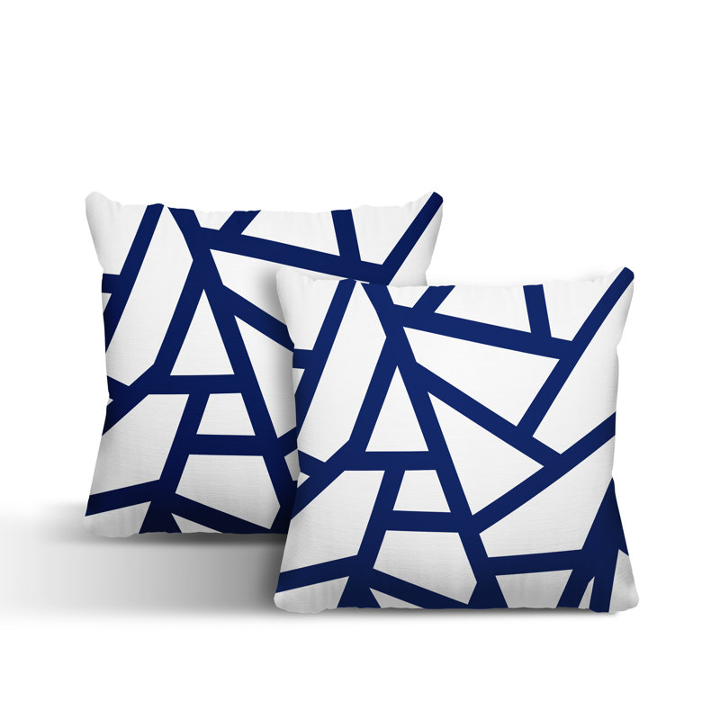 Oreiller carré intérieur / extérieur Ritz Abstract, L 17 po x H 17 po, Bleu marine
