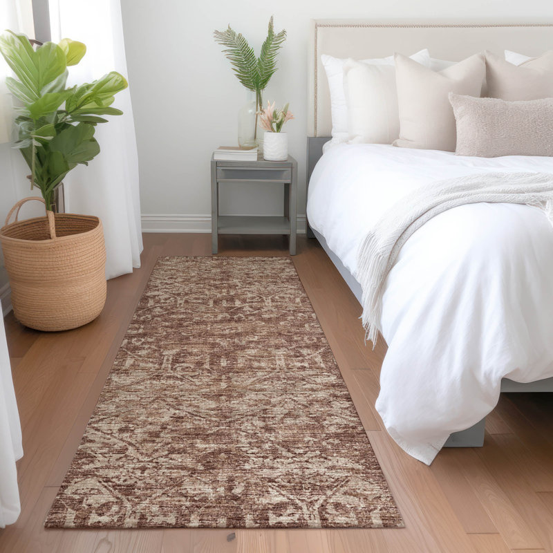 Premium Machine Washable Mayfield AMF40 Oriental Rug, 2'3" x 7'6" Runner, Chocolate