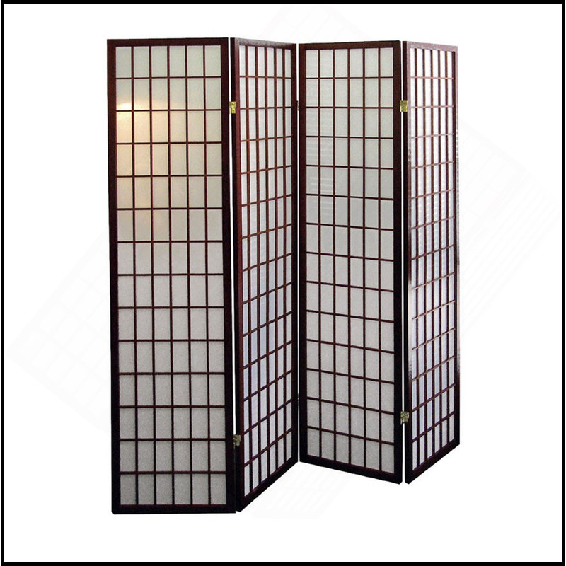 70" Tall 4-Panel Screen / Room Divider, Japanese Style With Cherry Finish